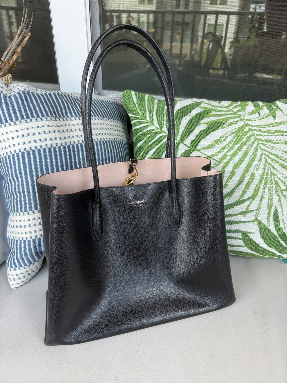 kate spade Black Leather Tote with Blush Interior